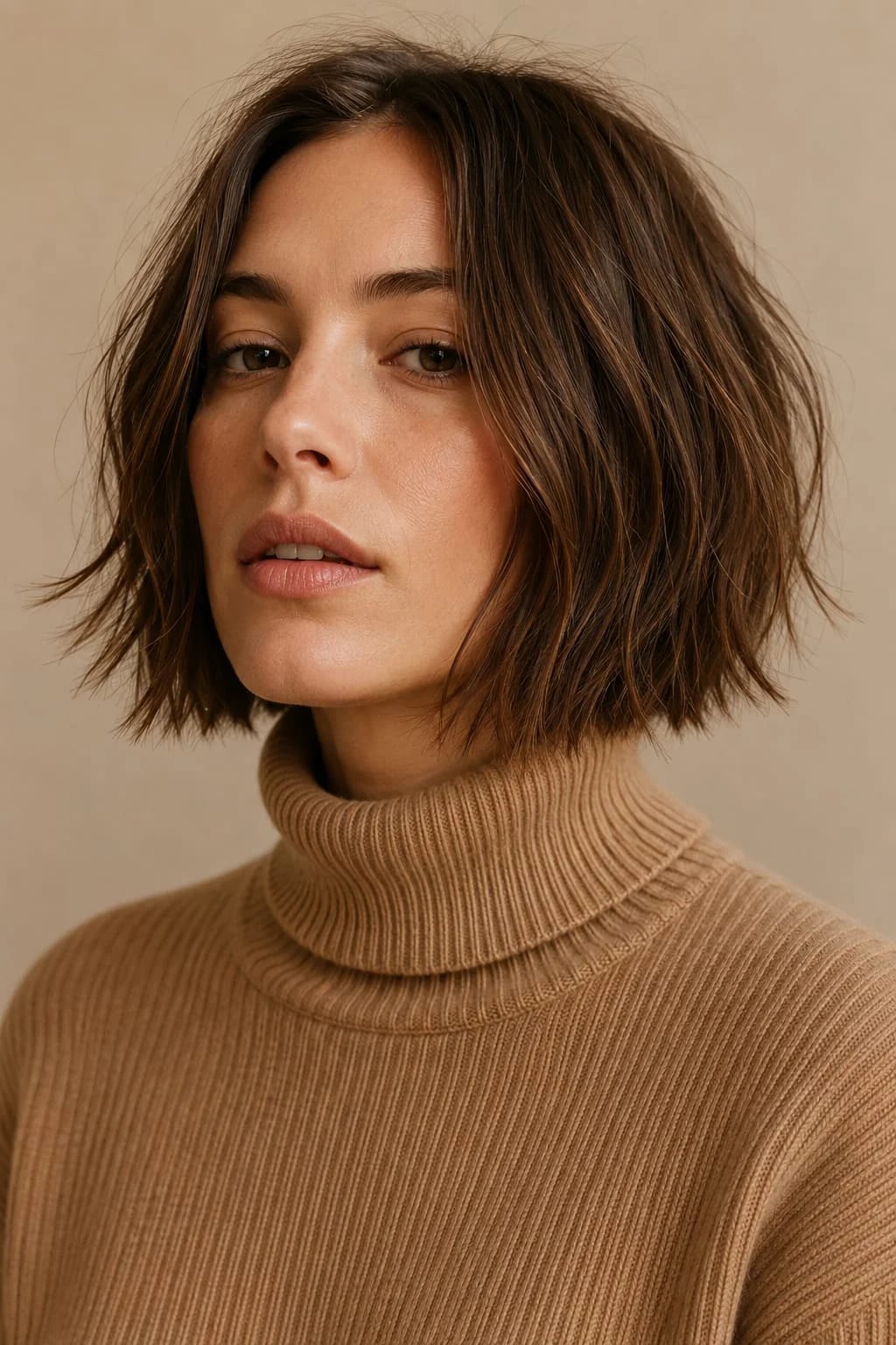 Dark Brown Collarbone Bob With Subtle Highlights Dark Brown Collarbone Bob With Subtle Highlights — Choppy Bob Hairstyles