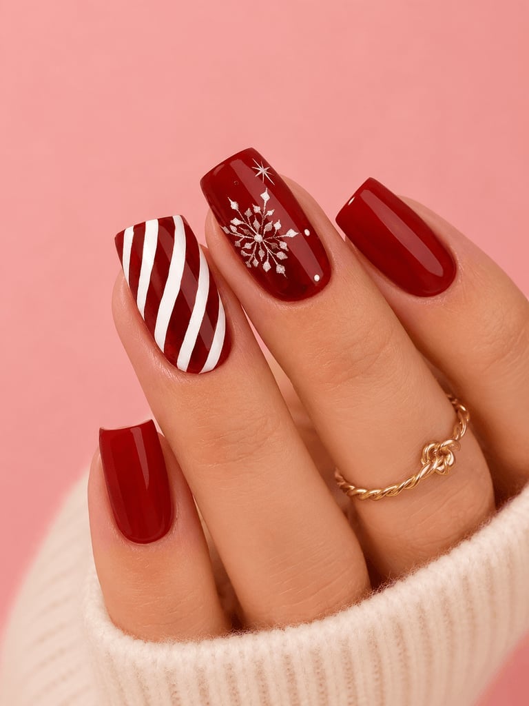 Long Almond Red White Glitter Ombre With Snowflakes Long Almond Red White Glitter Ombre With Snowflakes — Christmas Acrylic Nails