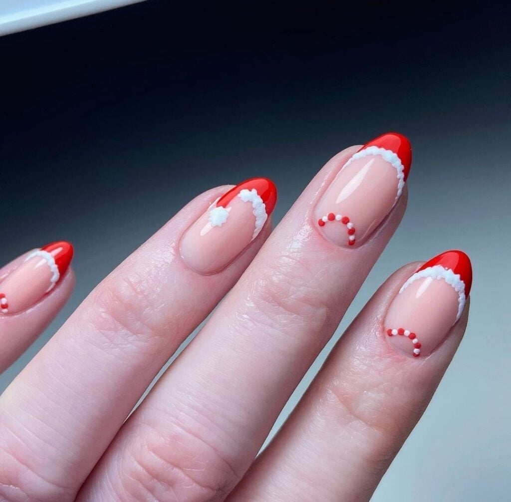 Medium Oval Santa Hat French Tips — Christmas French Tips