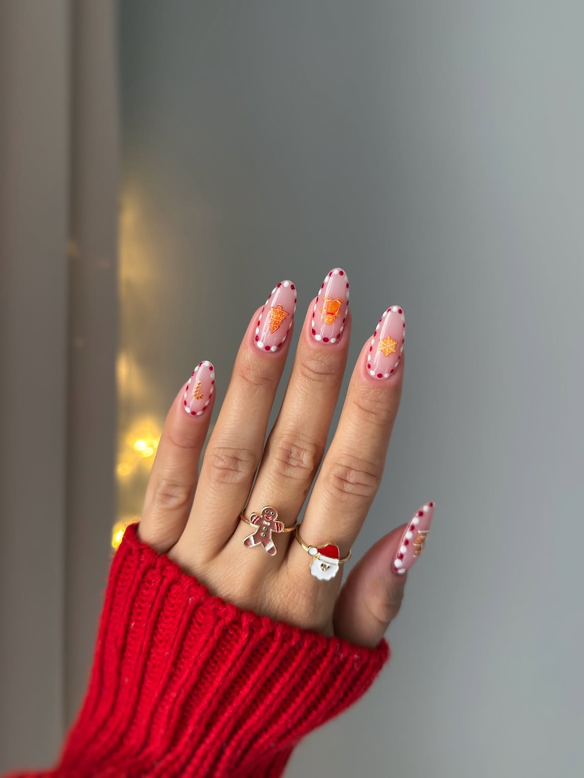 Christmas Gingerbread Man Almond French Tips