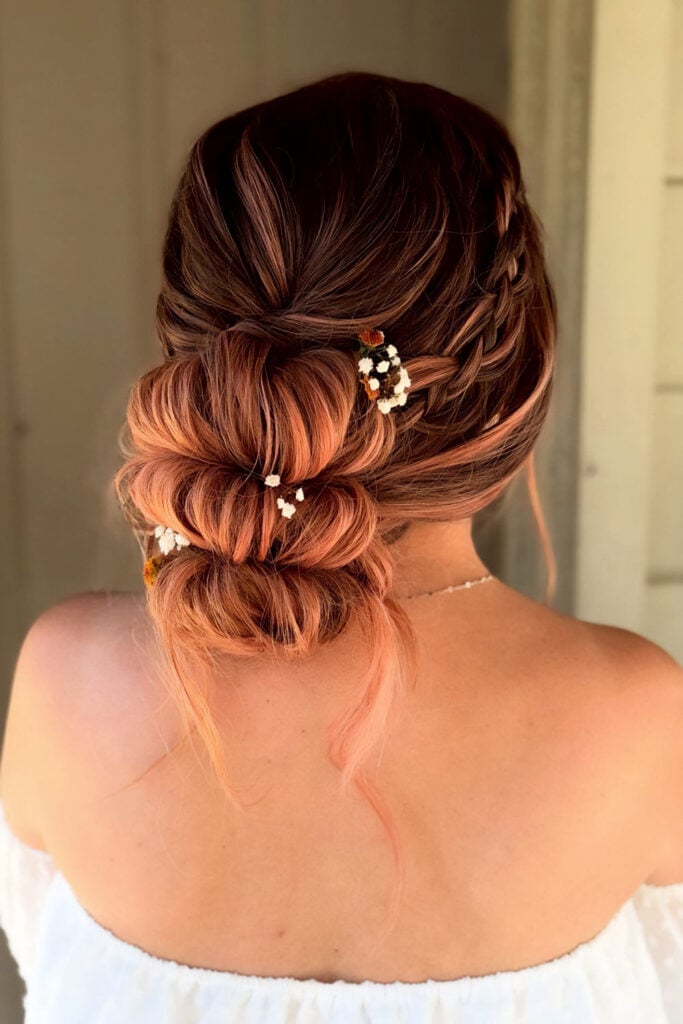 Dark Brown Updo With Rose Gold Highlights — Christmas Hairstyles