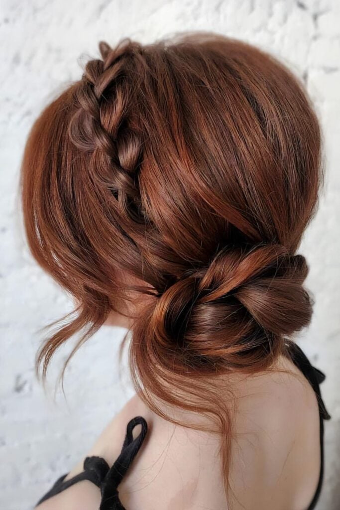 Braided Crown Twisted Bun With Pins — Christmas Hairstyles
