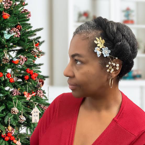 Short Black Braided Updo With Pearl Piece — Christmas Hairstyles