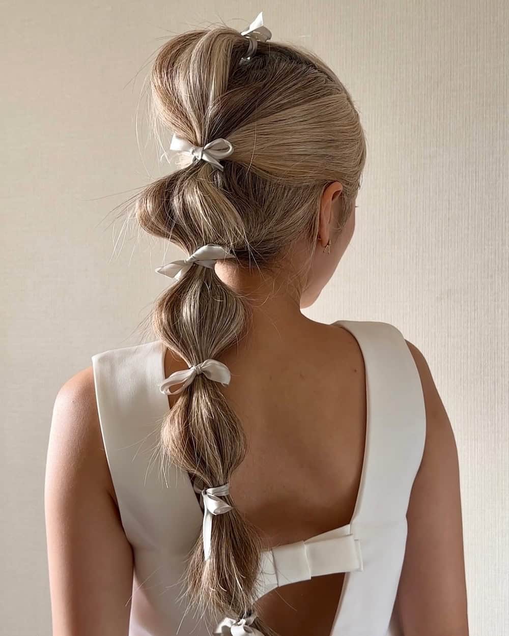 Blonde Bubble Braid With Satin Bows — Christmas Hairstyles