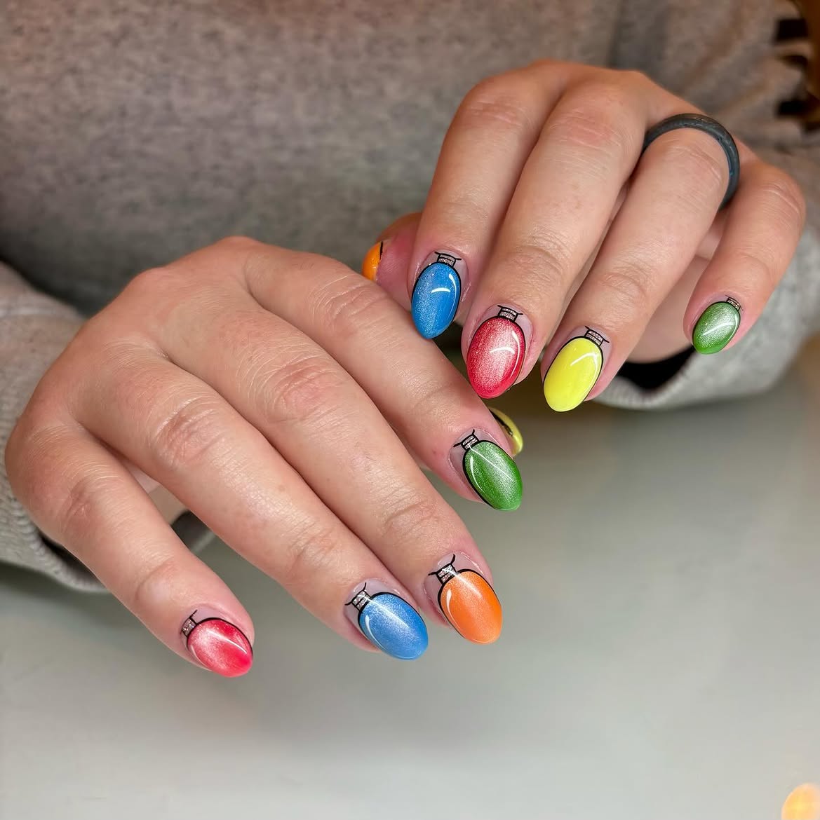 Christmas Light Bulb French Tip Nails