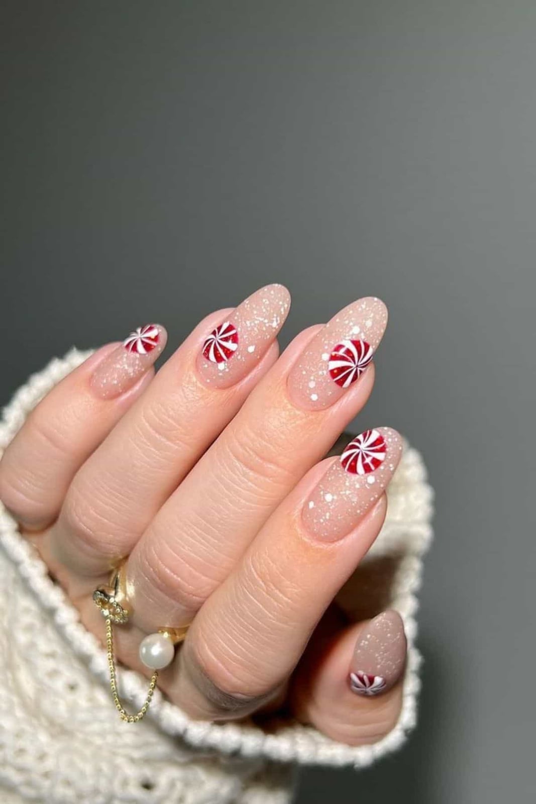 Peppermint Candy Medium Almond Nails Peppermint Candy Medium Almond Nails — Christmas Nails
