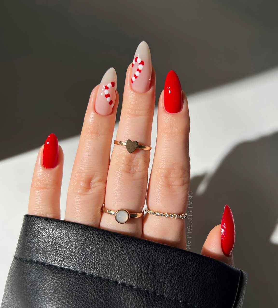 Candy Cane Stripe Long Almond Nails Candy Cane Stripe Long Almond Nails — Christmas Nails