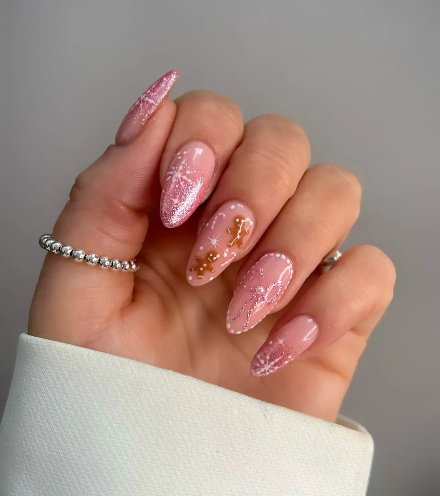 Long Almond Pale Pink Christmas Art — Christmas Pink Nails