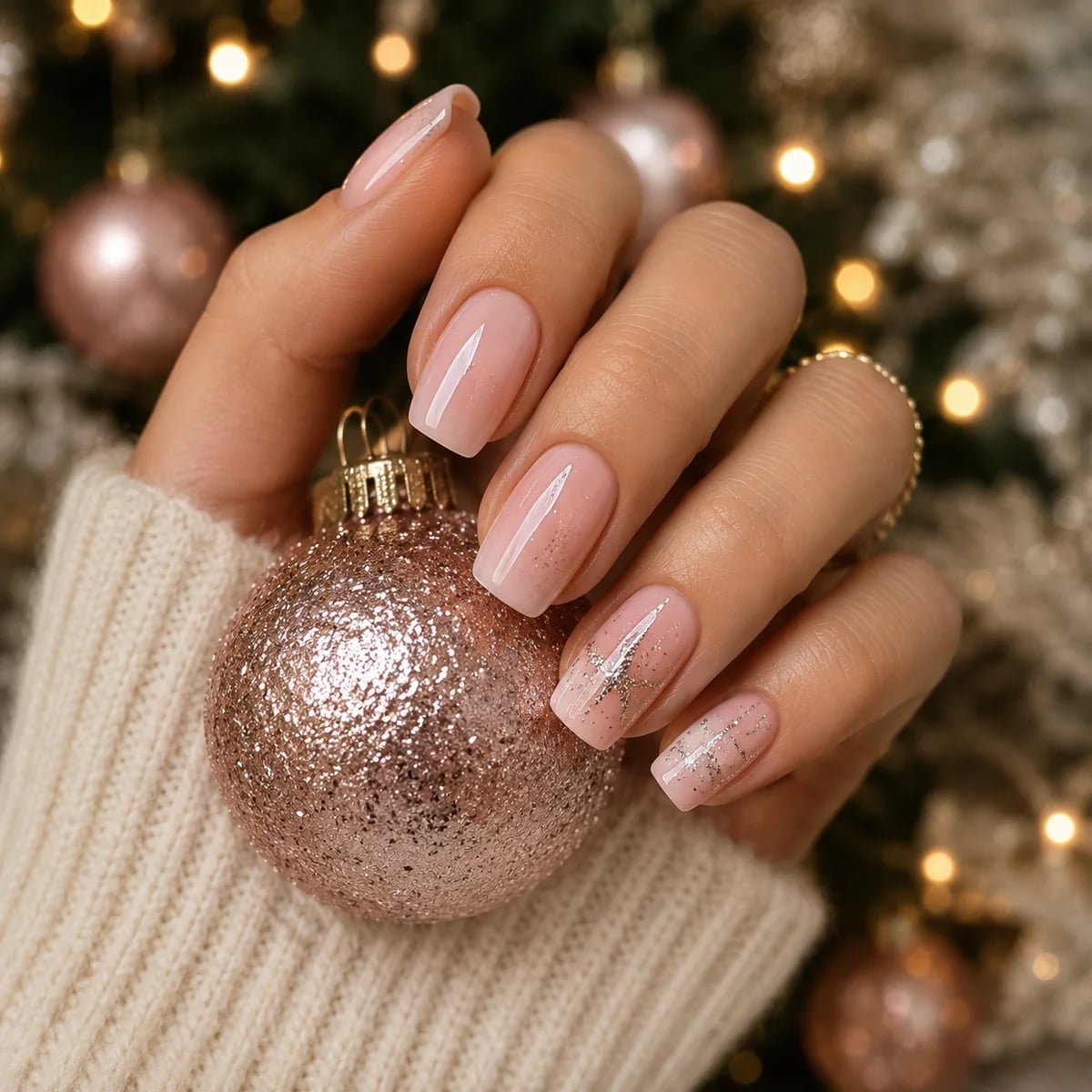 Sheer Milky Pink French Short Square Nails — Christmas Pink Nails