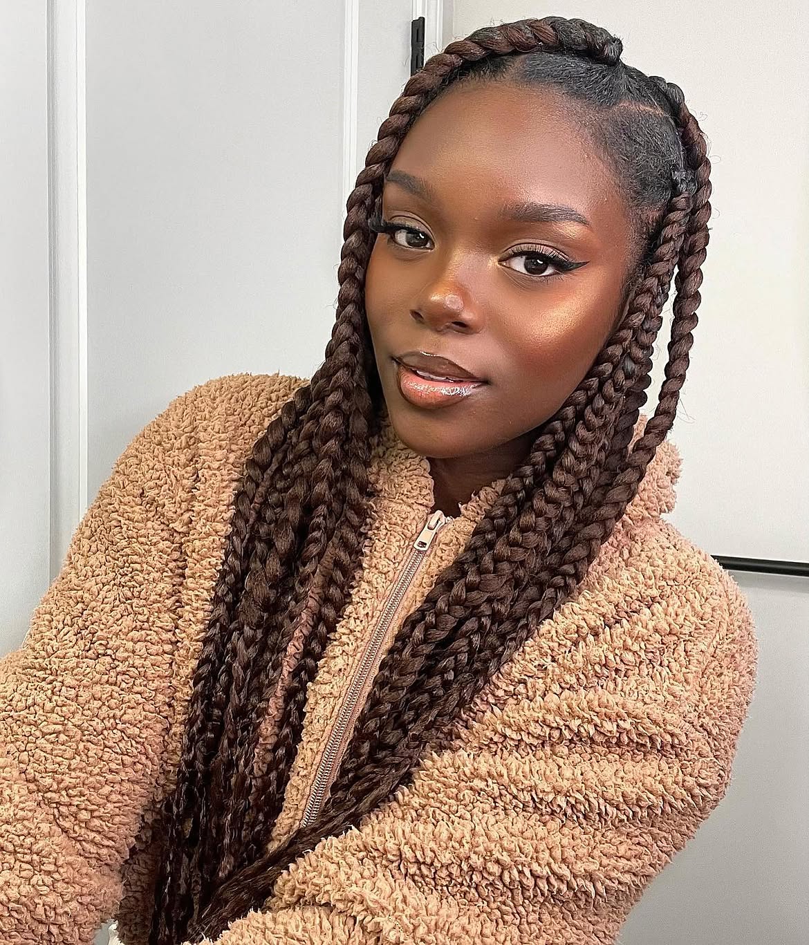 Chunky Box Braids With Half Up Top Knot