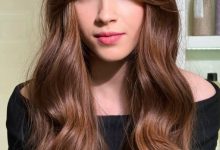 Cinnamon Copper Brown Long Layers with Fringe for Heart-Shaped Faces