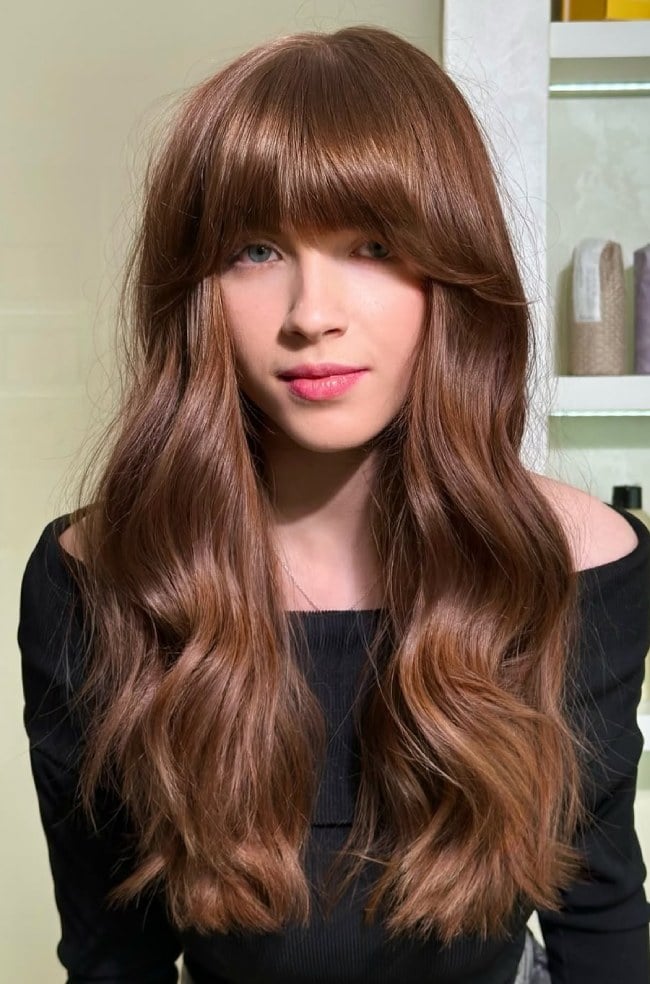 Collarbone Lob With Curtain Bangs Collarbone Lob With Curtain Bangs — Cinnamon Hair