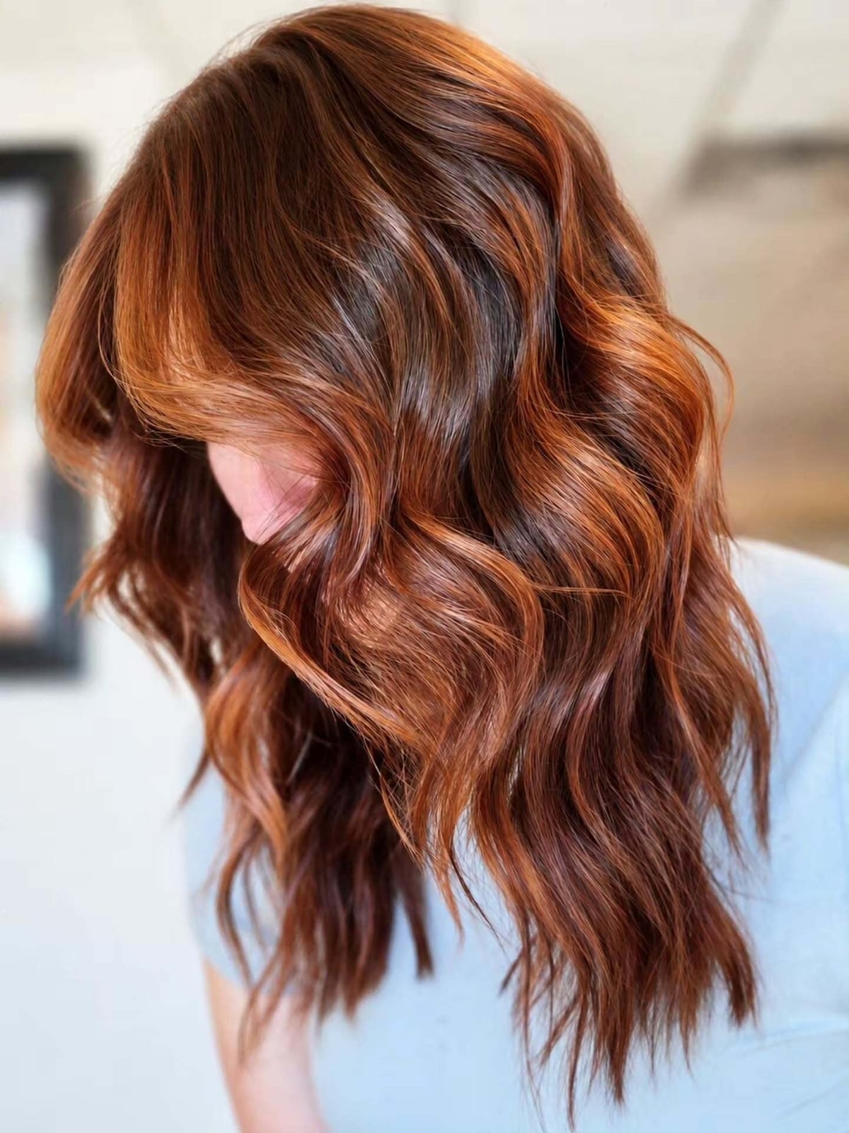 Collarbone Waves With Cinnamon Copper and Long Layers Collarbone Waves With Cinnamon Copper and Long Layers — Cinnamon Hair