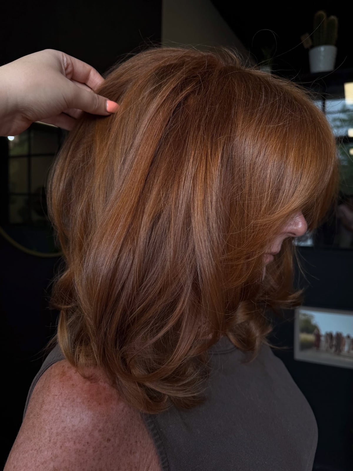 Collarbone Lob With Copper Tones Collarbone Lob With Copper Tones — Cinnamon Hair Color