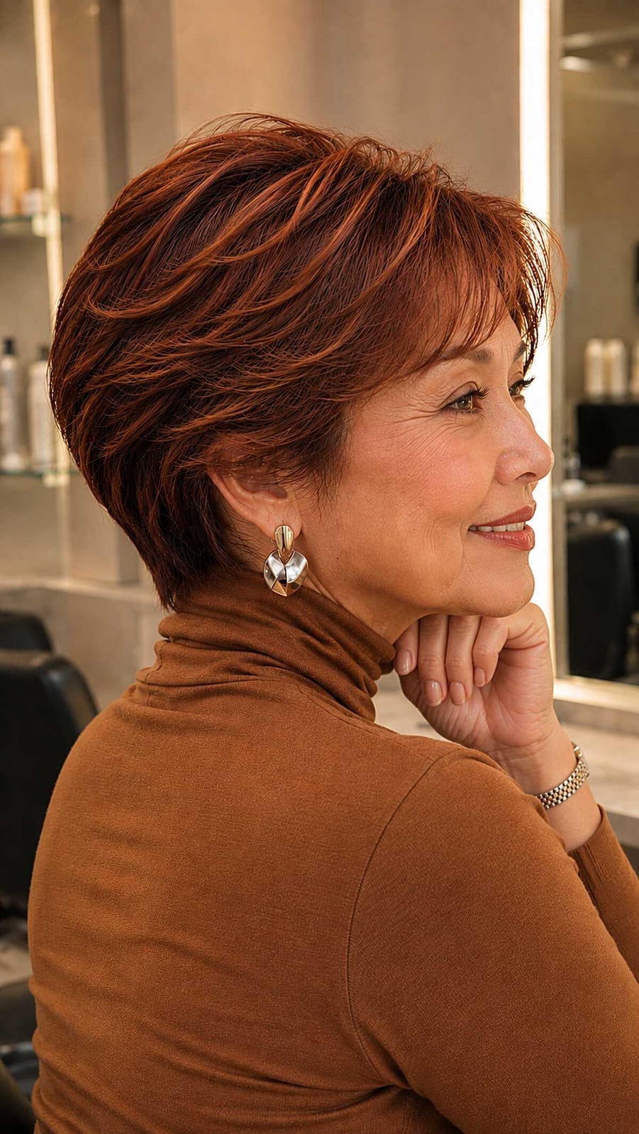 Short Layered Bob With Wispy Bangs Short Layered Bob With Wispy Bangs — Cinnamon Hair Color