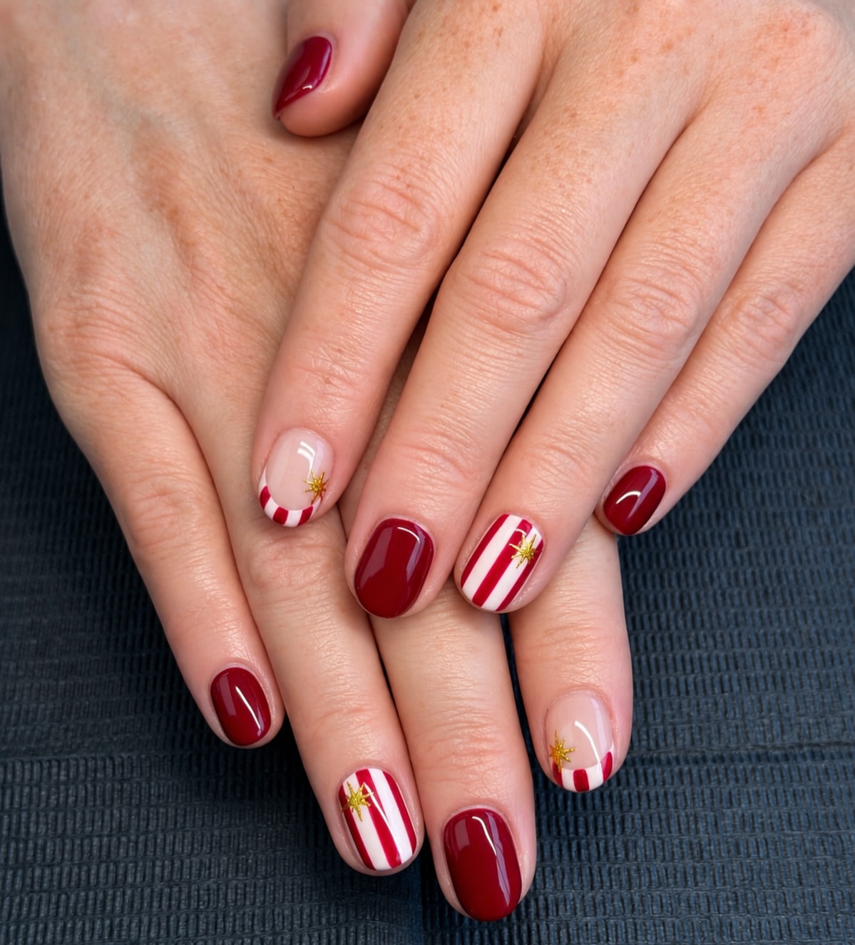 Classic Red and White Stripe French Nails