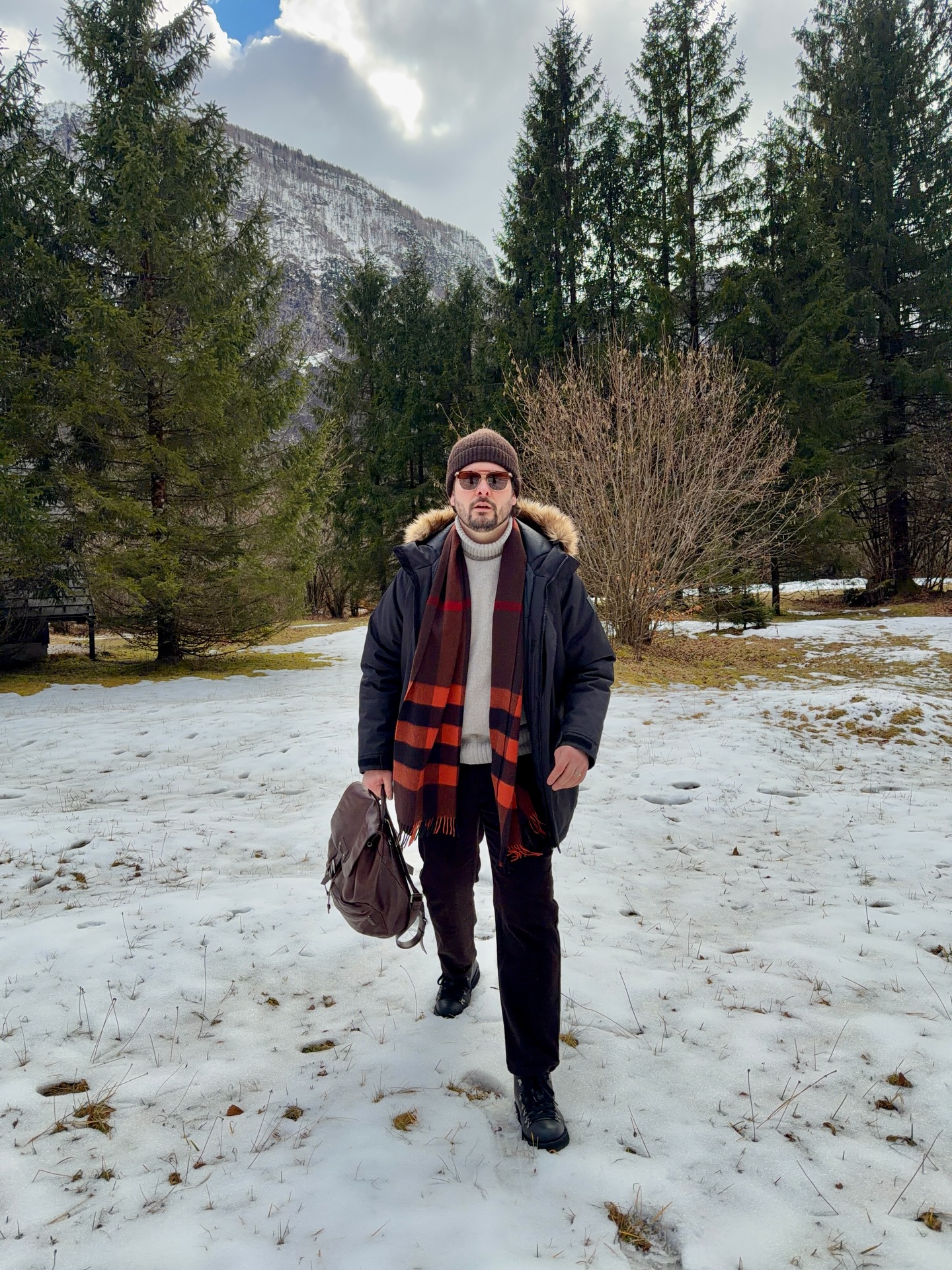 Classic Winter Layers With Plaid Scarf