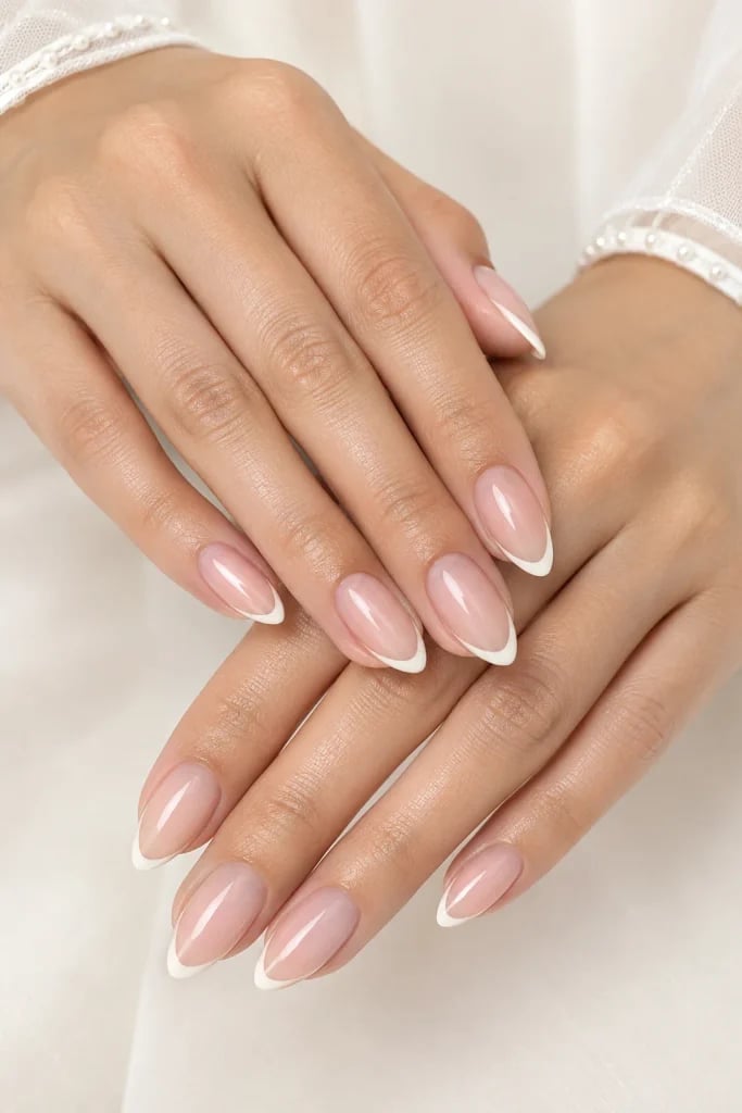 Classic Sheer Pink French Almond Nails — Classy Almond Nails