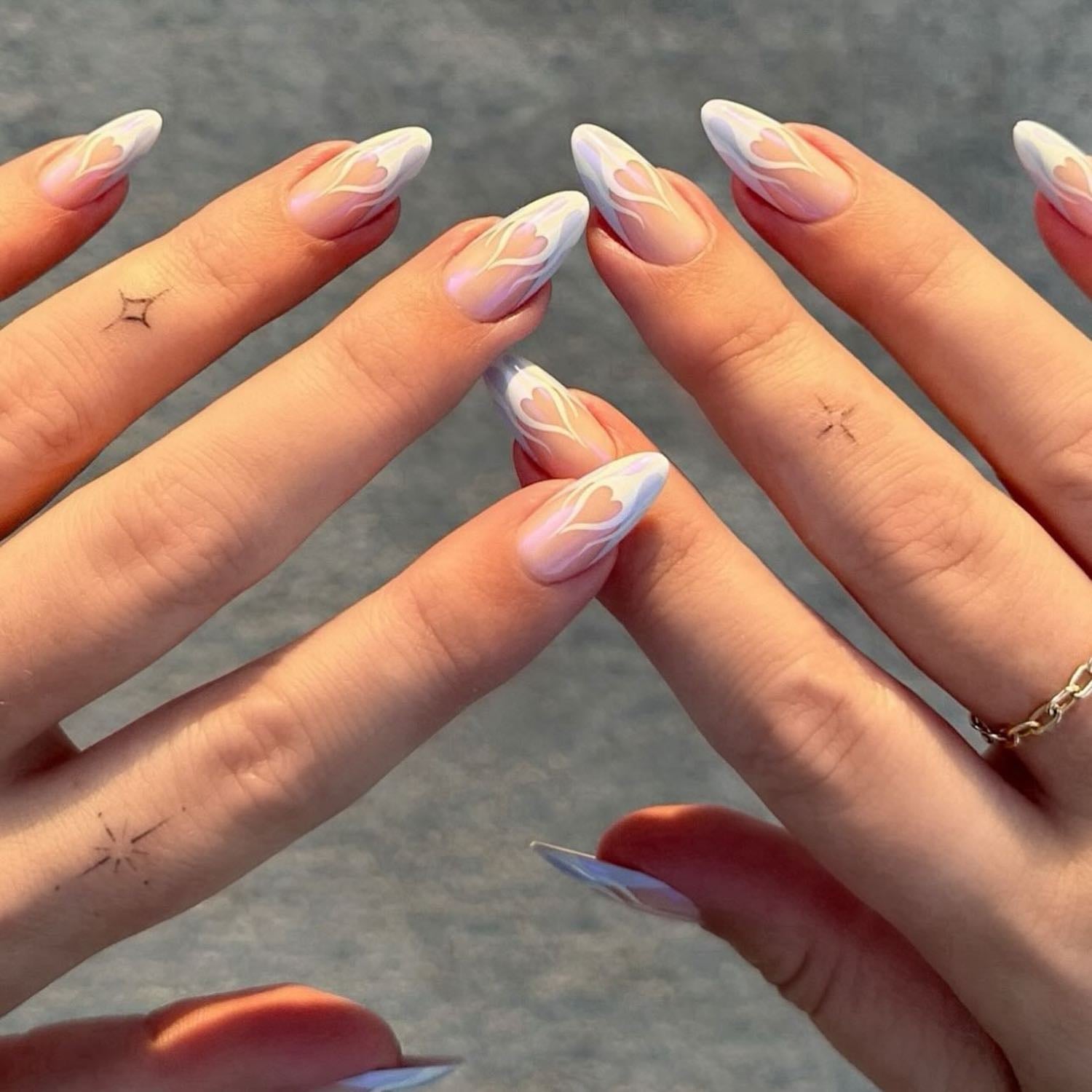 Iridescent Flame and Heart Almond Nails — Classy Almond Nails