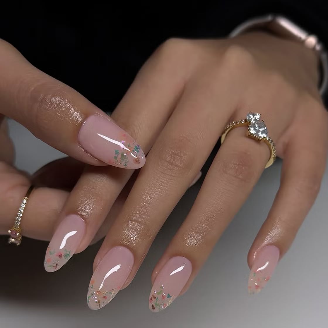 Sheer Pink Glitter Confetti Almond Nails — Classy Almond Nails