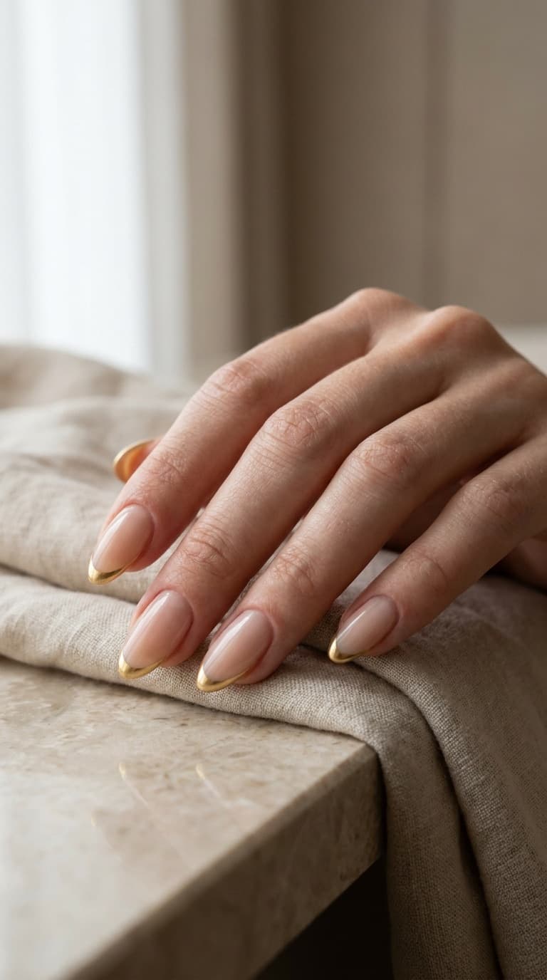 Short Gold French Tip Almond Nails — Classy Almond Nails