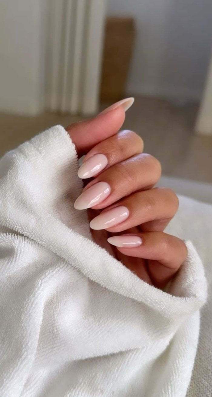 Minimalist Milky Nude Almond Nails — Classy Almond Nails