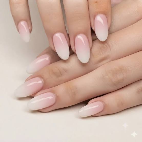 Milky Pink To White Ombre Short Almond Nails — Classy Nails