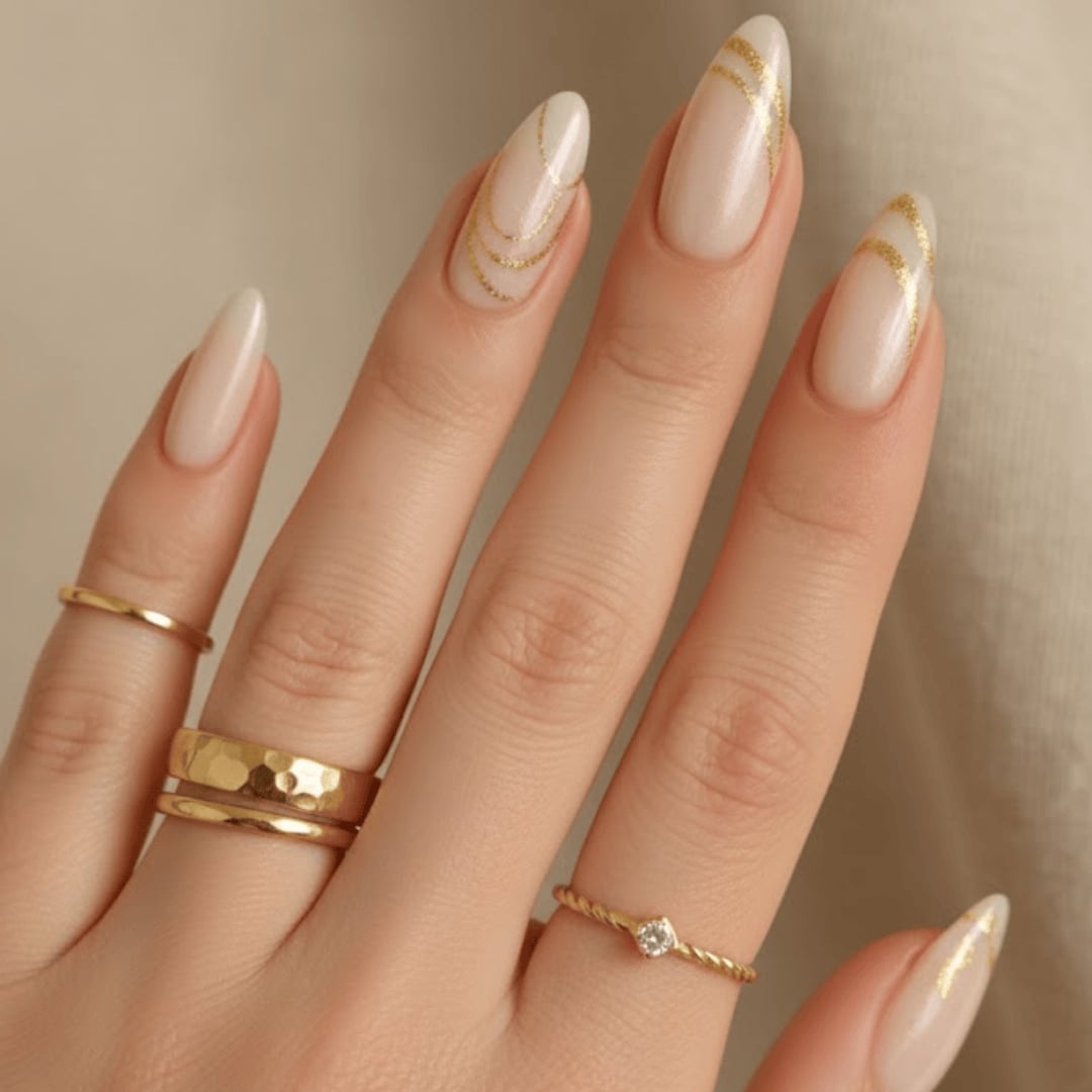 Minimalist Gold Foil Accents Almond Nails — Classy Nails