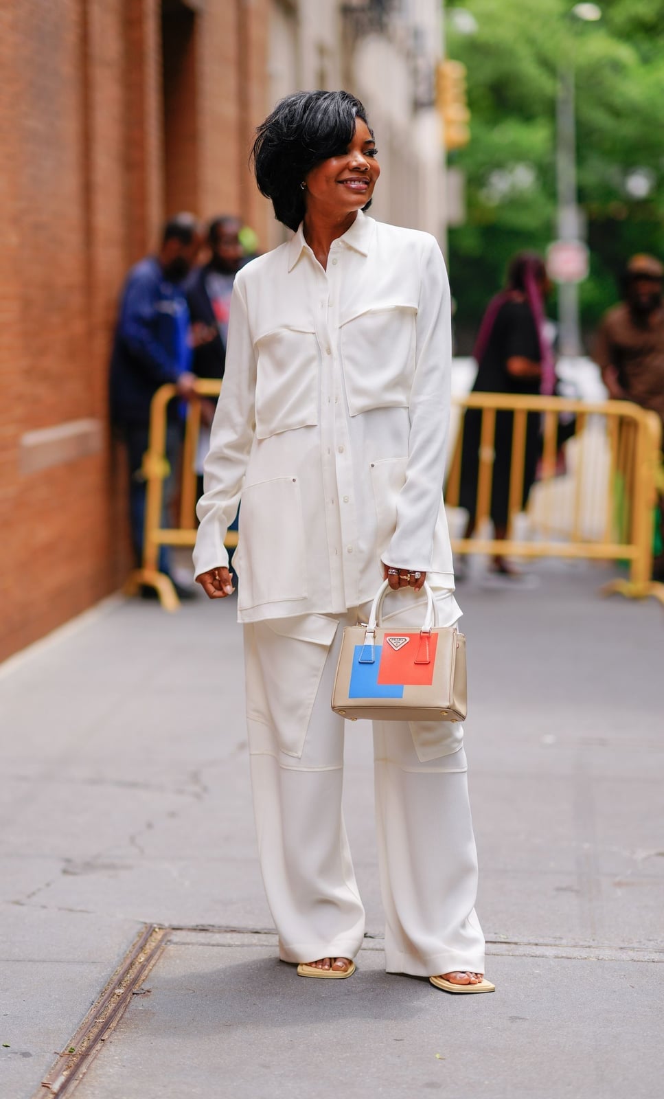 Monochromatic White Oversized Shirt and Wide Leg Trousers — Classy Outfits