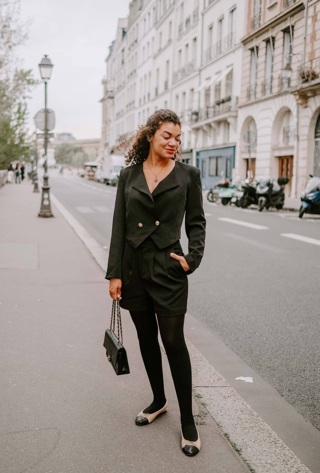Black Tailored Shorts Suit with Cropped Blazer — Classy Outfits