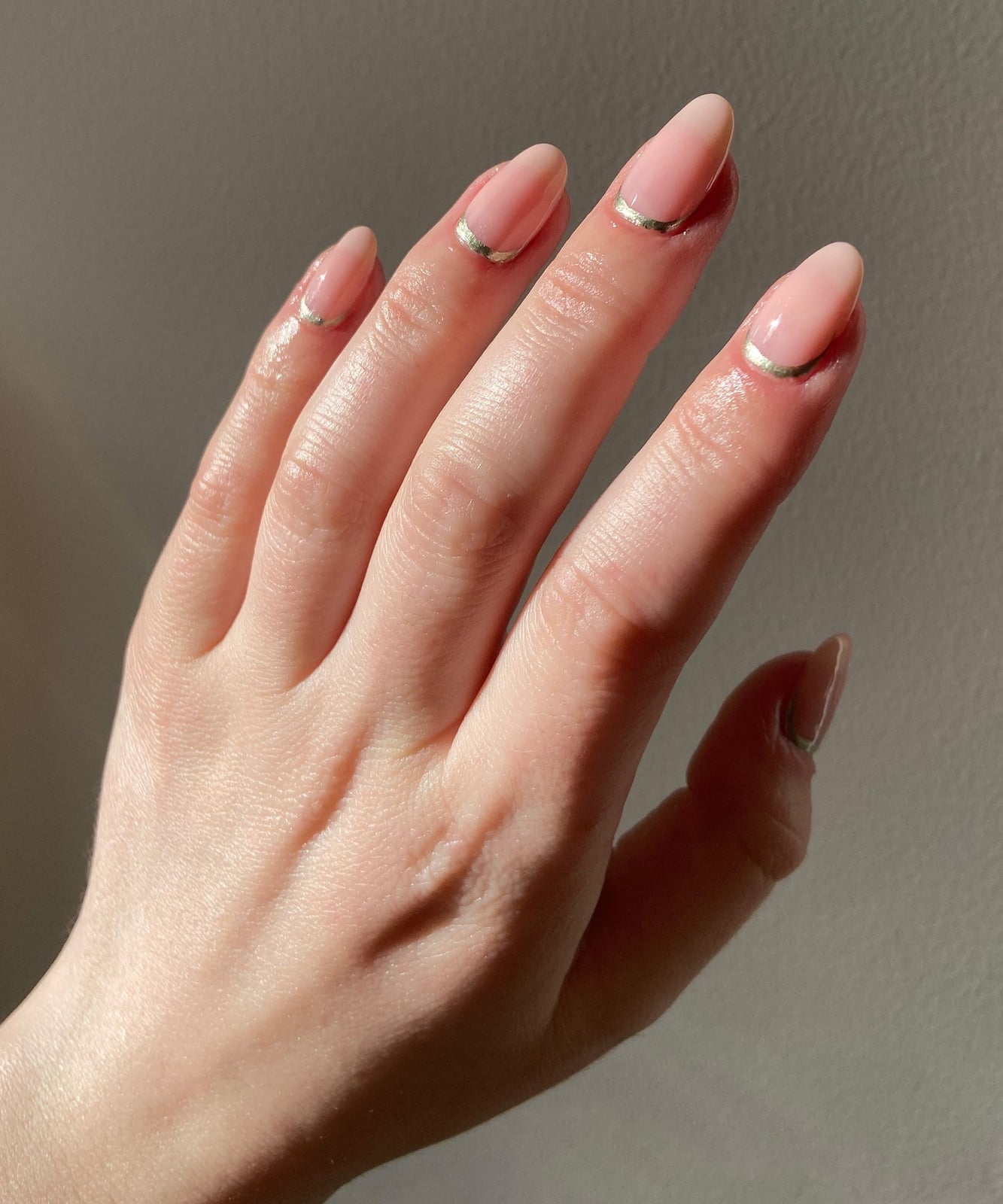 Sheer Nude With Thin Gold Line Accent Sheer Nude With Thin Gold Line Accent — Clean Girl Nails