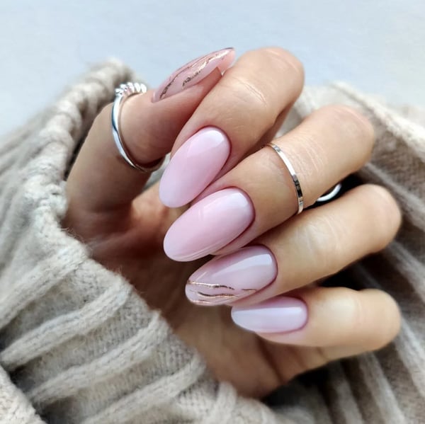 Milky Pink With Thin Gold Foil Lines Milky Pink With Thin Gold Foil Lines — Clean Girl Nails