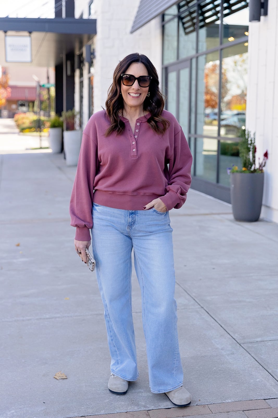 Gray Suede Clogs with Henley and Jeans Gray Suede Clogs with Henley and Jeans — Clogs Outfits