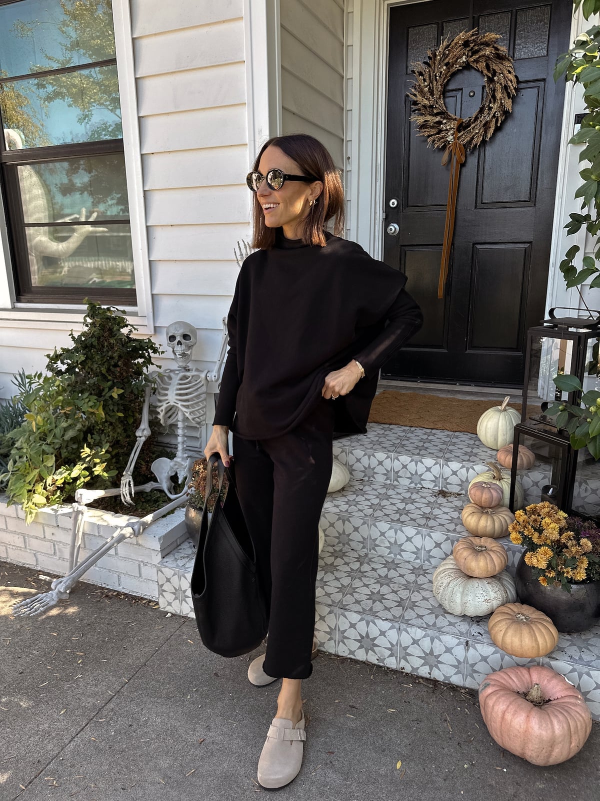 Beige Clogs with Black Loungewear Beige Clogs with Black Loungewear — Clogs Outfits