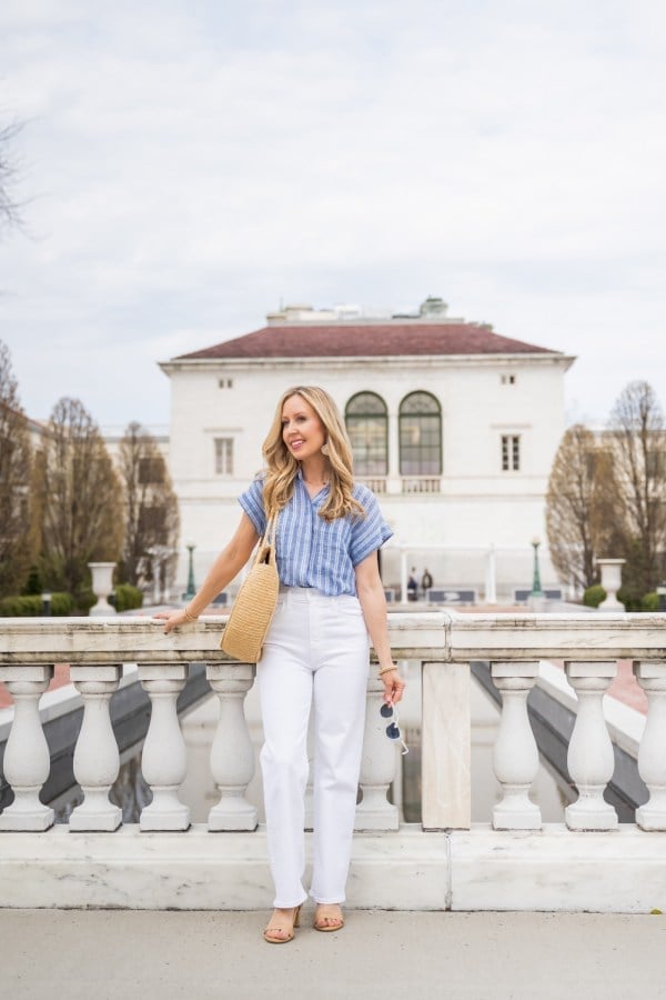 Striped Blouse With White Wide-Leg Trousers — Coastal Style