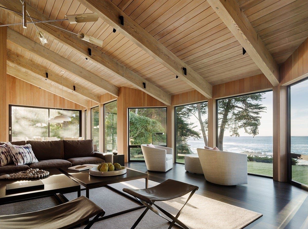 Interior With Wood Paneling and Ocean View — Coastal Style