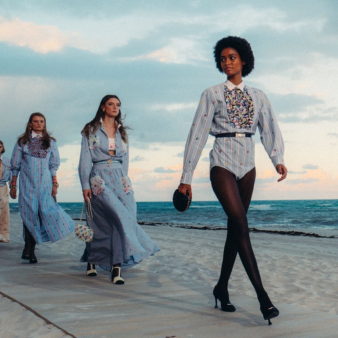 Striped Shirt and Bodysuit on Beach Runway — Coastal Style