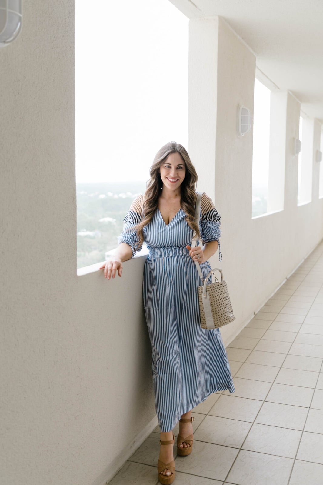Blue and White Striped Maxi Dress for Vacation With Empire Waist — Coastal Style
