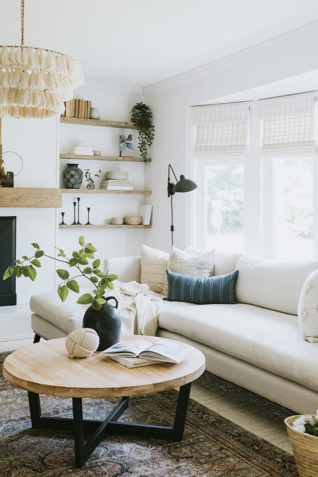 Neutral Linen Sofa With Striped Pillows — Coastal Style