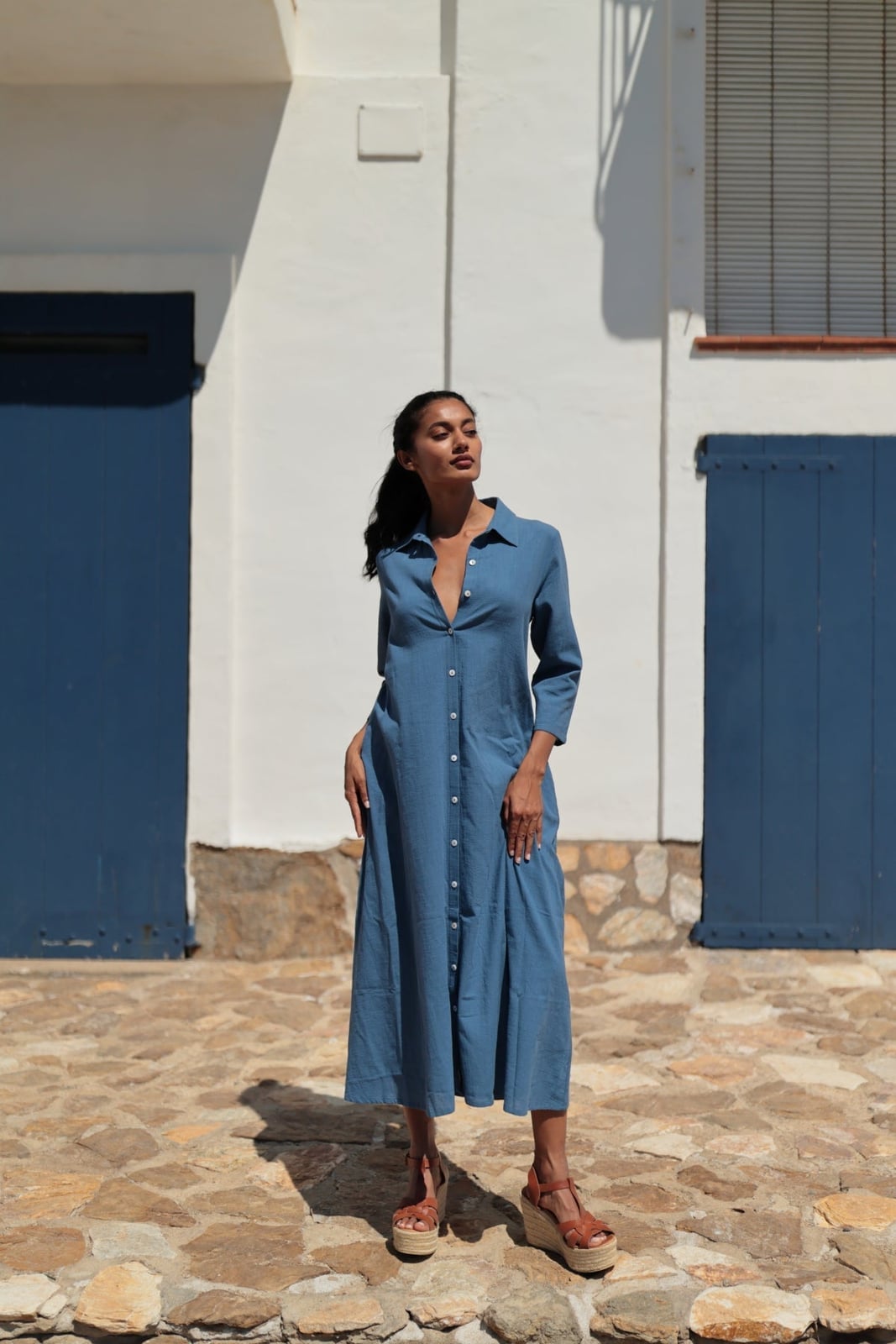 Denim Blue Linen Shirt Dress for Casual Style — Coastal Style