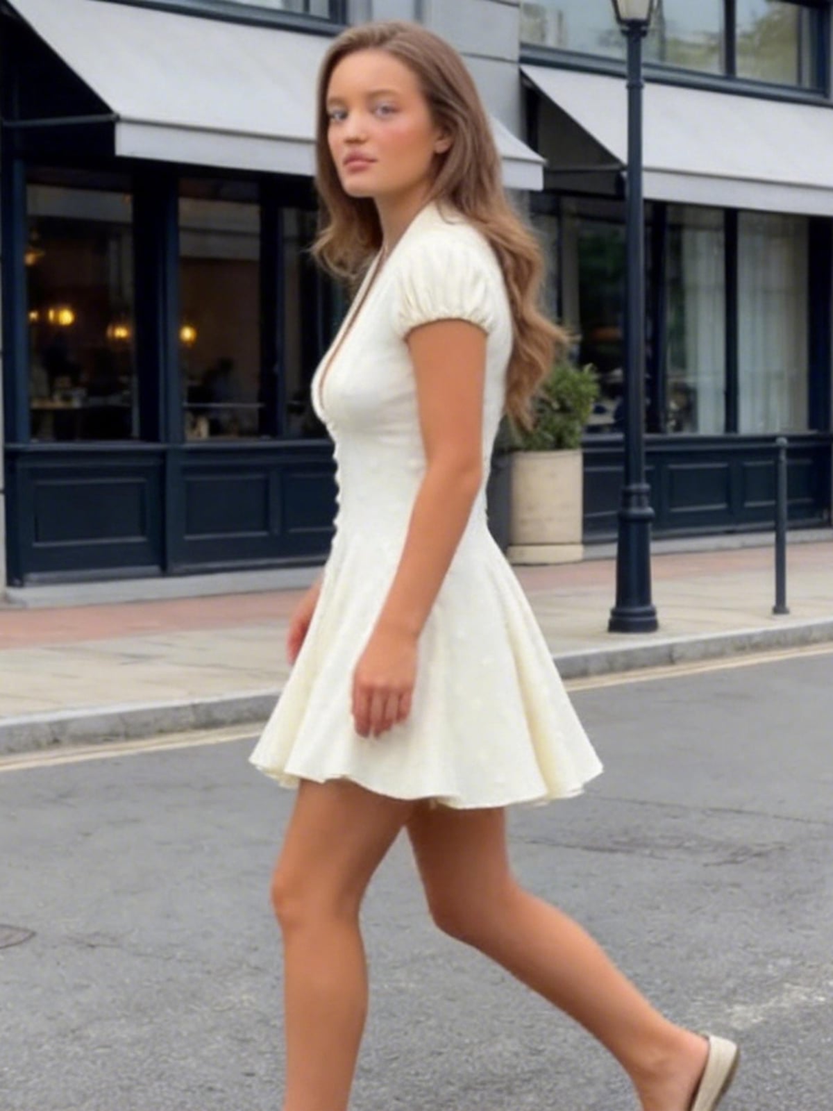 Off-White Fit-And-Flare Mini Dress With Puff Sleeves Off-White Fit-And-Flare Mini Dress With Puff Sleeves — Cocktail Dresses