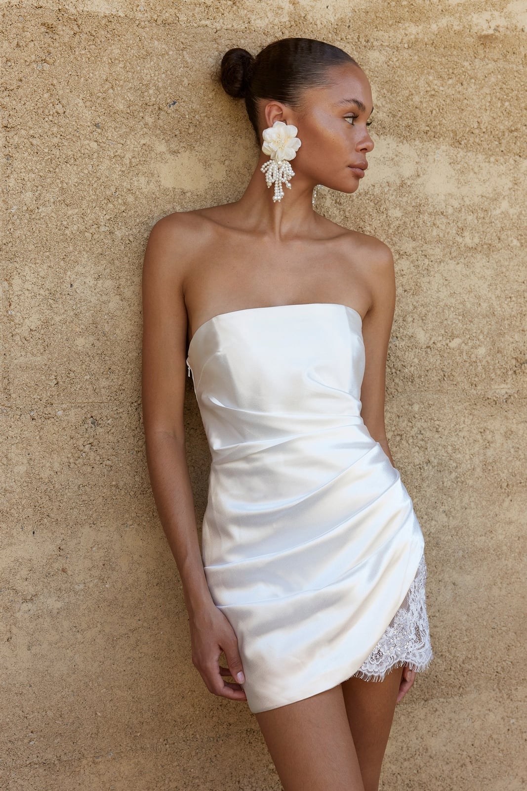 Ivory Strapless Mini Dress with Lace Trim Hem — Cocktail Dresses Wedding
