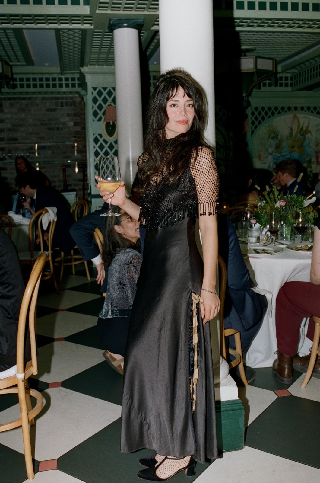 Black Satin Column Dress with Beaded Overlay — Cocktail Dresses Wedding