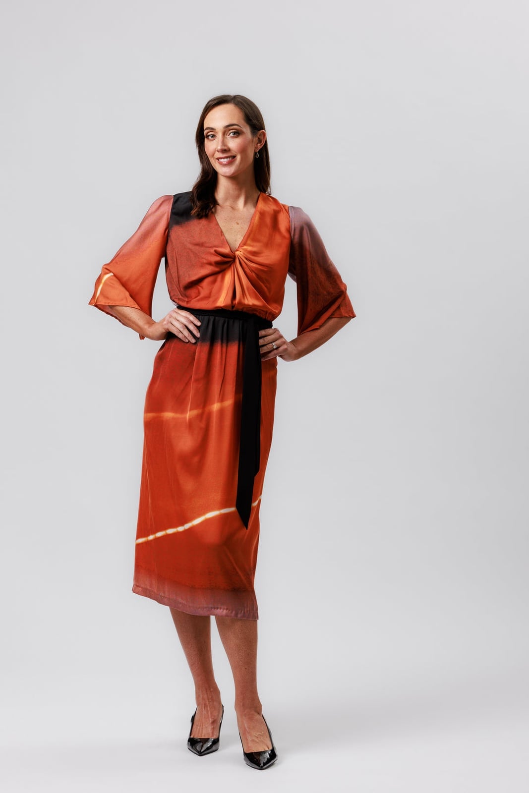 Orange Tie-Dye Print Wrap Dress with Kimono Sleeves — Cocktail Dresses Wedding
