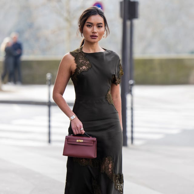 Dark Green Silk One-Shoulder Dress with Lace Trim — Cocktail Dresses Wedding Guest
