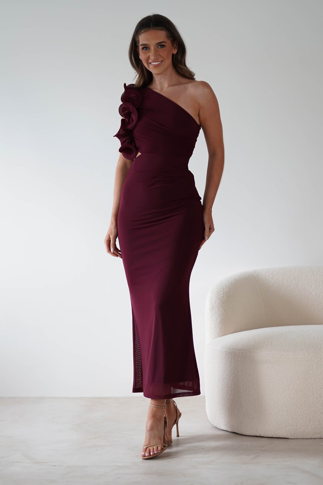 Deep Burgundy One-Shoulder Bodycon Maxi Dress — Cocktail Dresses Wedding Guest