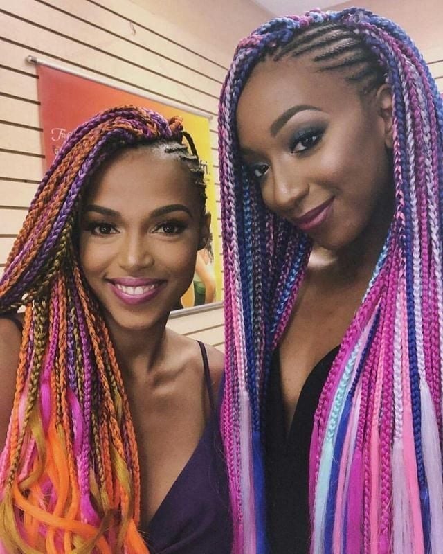 Mid-Back Box Braids With Vibrant Multicolor Mix Mid-Back Box Braids With Vibrant Multicolor Mix — Color Braids