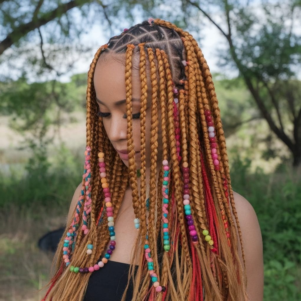 Mid-Back Knotless Braids With Colorful Beads Mid-Back Knotless Braids With Colorful Beads — Color Braids