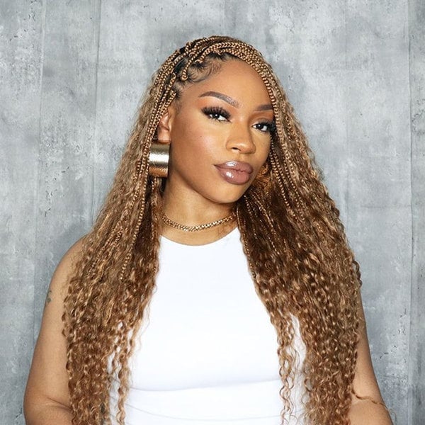 Mid-Back Box Braids With Honey Blonde Highlights Mid-Back Box Braids With Honey Blonde Highlights — Color Braids