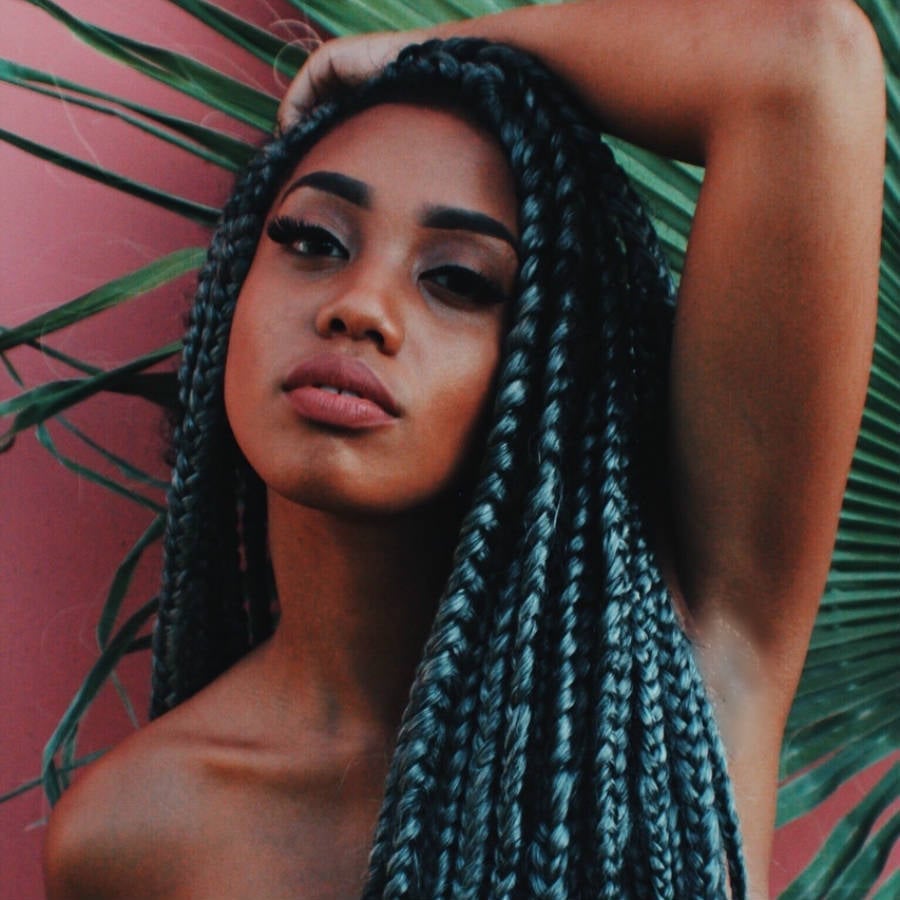 Mid-Back Box Braids In Dark Gray With Subtle Highlights Mid-Back Box Braids In Dark Gray With Subtle Highlights — Color Braids